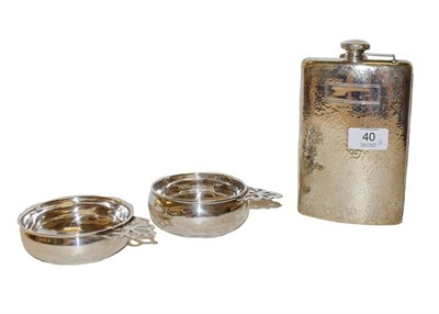 Lot 40 - An American silver flask and two porringers, the flask by Webster Company, one porringer by...