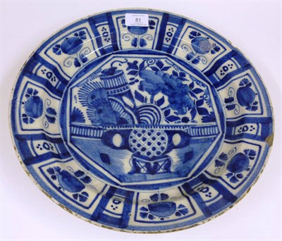 Lot 81 - A Dutch Delft Dish, late 17th century, painted in blue in kraak style with a central octagonal...