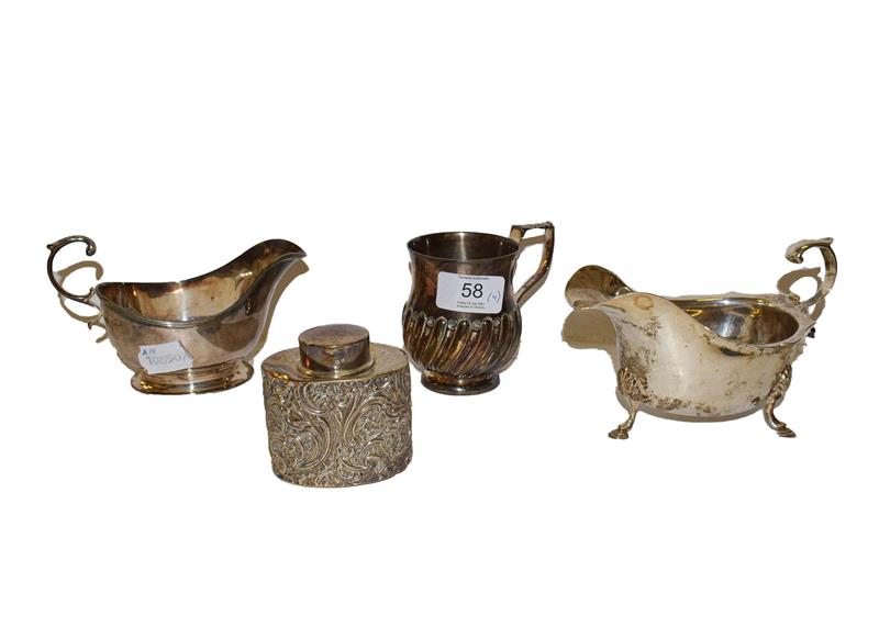 Lot 58 - A collection of silver, comprising two differing sauce boats, one on conforming foot, the other...