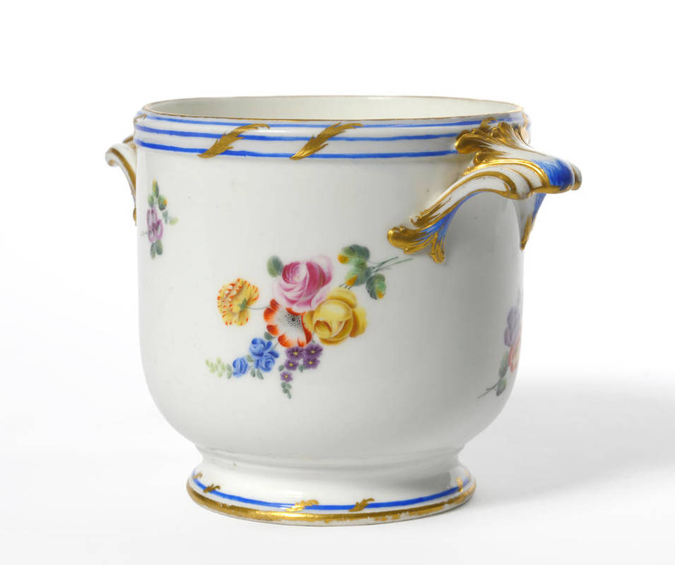 Lot 82 - A Vincennes Porcelain Seau à Demi Bouteille, 1755, painted possibly by Thebenet Pere with...