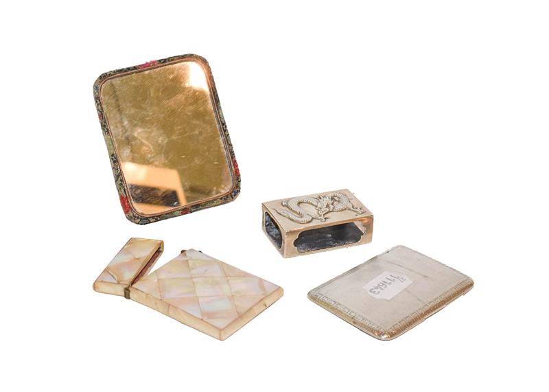 Lot 70 - Four items comprising an oblong silver cigarette case with engine-turned decoration and...