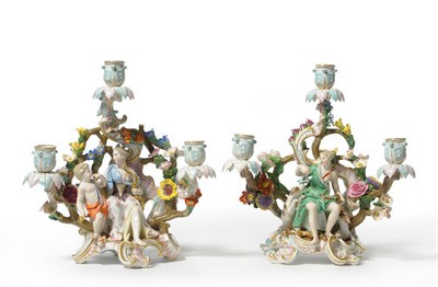 Lot 86 - A Pair of Meissen Porcelain Candelabra, late 19th/early 20th century, modelled as Diana and...