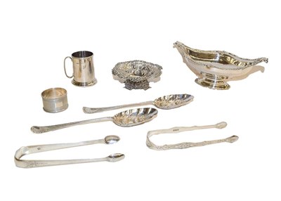 Lot 101 - A quantity of assorted silver, comprising an Elizabeth II silver dish, by Asprey, London. 1960,...