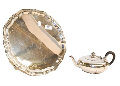 Lot 103 - An Elizabeth II silver salver, by Emile Viner, Sheffield. 1953, shaped circular and on three scroll