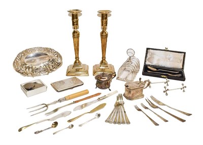 Lot 107 - A collection of assorted silver and silver plate, including two mustard pots, a toast rack and...