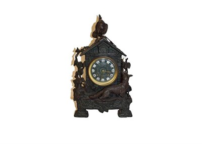 Lot 121 - A 19th century Continental bronzed spelter mantel clock, the case modelled as a chicken coop...