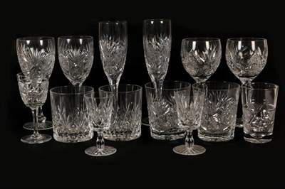 Lot 128 - A part suite of cut glassware probably Webb, comprising twelve champagne flutes, six red wines,...