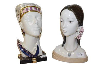 Lot 130 - A Lladro porcelain bust of a girl, 30cm together with a further Spanish porcelain bust of an...