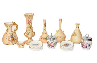 Lot 131 - Royal Worcester blush items comprising coral formed jug, three specimen vases, another vase...