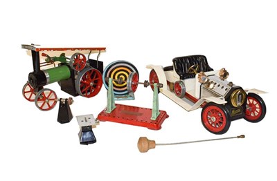 Lot 133 - A Mamod steam powered motor car together with traction engine and accessories (one tray)