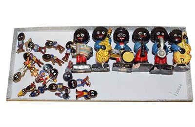 Lot 135 - Robertson advertising items to include assorted enamel lapel badges and figures of musicians