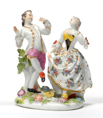 Lot 90 - A Meissen Porcelain Figure Group of Dancers, circa 1755, he standing, his arms and right leg raised