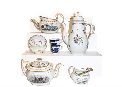 Lot 148 - A tray of mainly 18th century Newhall porcelain including coffee pot and cover, painted in coloured