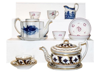 Lot 150 - A tray of mainly Newhall 18th century tea wares including a lozenge shaped teapot, cover and...