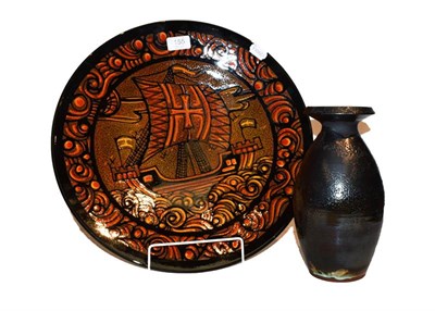 Lot 155 - A Poole Pottery ''Aegean'' charger by Diana Davis and a Poole vase (2)