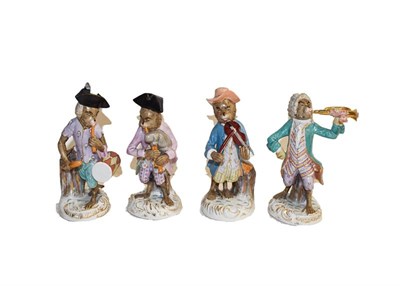 Lot 172 - A set of four Volksted monkey band figures in the Meissen style (4)
