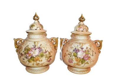 Lot 181 - A matched pair of Royal Worcester vases and covers, c1917/1919 of ovoid form with scroll...
