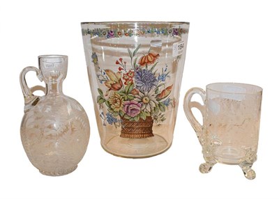 Lot 184 - A 19th century glass vase with enamel decoration and two fern decorated glass (3)