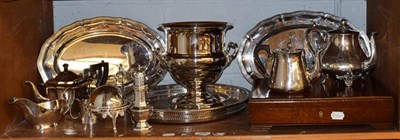 Lot 208 - A quantity of mixed silver plated items including a pair of serving dishes, ice bucket on...