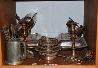 Lot 210 - A quantity of silver plate including three entree dishes, a pair of candlesticks and wine...