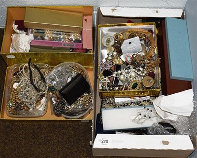 Lot 220 - A large quantity of costume jewellery including white and coloured paste examples, gilt metal,...