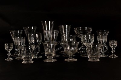 Lot 240 - Two trays of Georgian and later mixed drinking glassware including custard cups, ale flutes and...