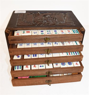 Lot 245 - A Mahjong set in carved case, together with a tray of assorted items including two Meerschaum...