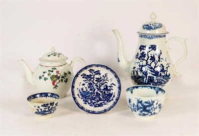 Lot 249 - A Pennington's Liverpool coffee pot and cover, circa 1780, painted in underglaze blue with an...