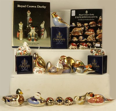 Lot 253 - A tray of assorted Royal Crown Derby paperweights including Mallard, Catnip kitten, Kingfisher,...