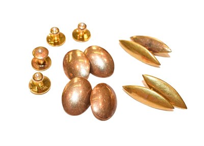 Lot 291 - Two pairs of 15 carat gold cufflinks; a 15 carat gold dress stud; and three further dress studs...