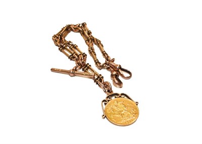 Lot 292 - A figaro albert chain suspending a sovereign dated 1906, chain length 38cm