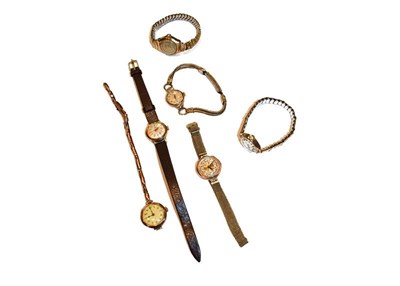 Lot 332 - A lady's 18 carat gold Bucherer wristwatch, five lady's 9 carat gold wristwatches