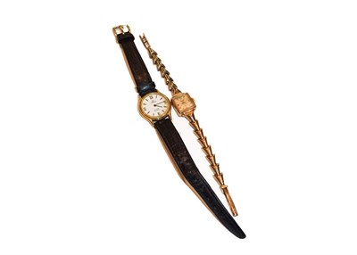 Lot 333 - A Longines lady's 9 carat gold wristwatch; together with an Omega  De Ville quartz plated...