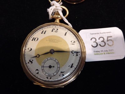 Lot 335 - A 9 carat gold pocket watch, retailed by Russells Ltd, and a lady's 9 carat gold fob watch