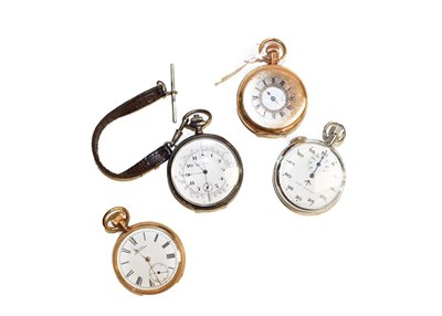 Lot 354 - Two gold plated pocket watches signed Waltham, single push chronograph pocket watch with case...
