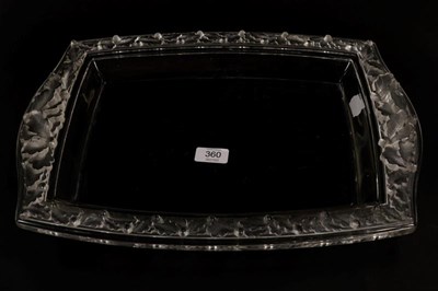 Lot 360 - A Lalique clear glass tray decorated with raised acorn and oak leaves moulded, frosted rim engraved