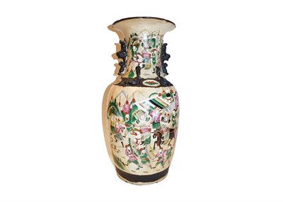 Lot 361 - A 19th century Chinese baluster jar, crackle glazed and painted in the famille verte style with...