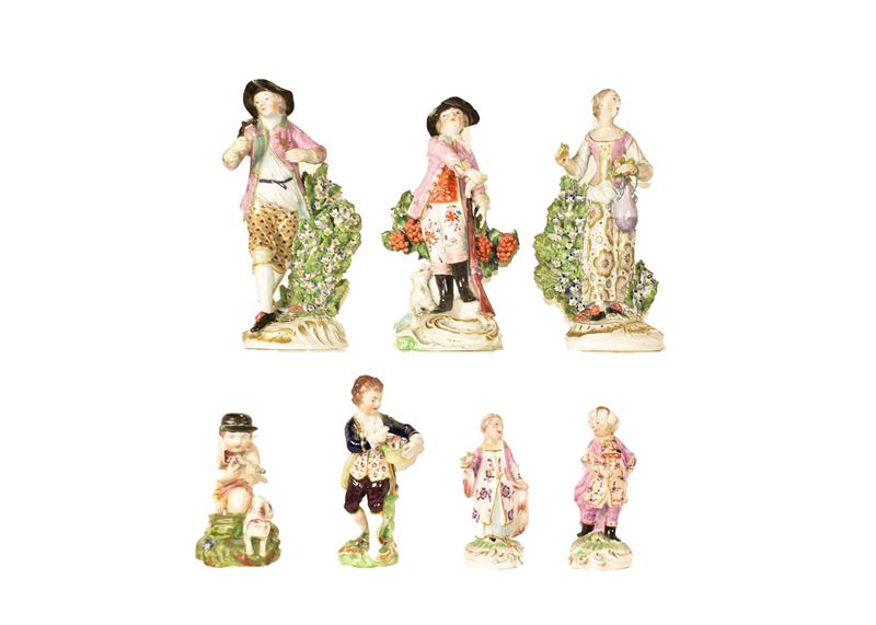 Lot 379 - A pair of 18th century Derby figures, lady and gent at country pursuits raised on gilt Rococo...