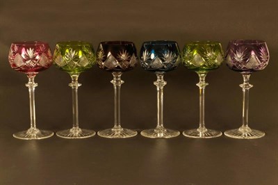 Lot 382 - A set of six harlequin hock glasses, a Dresden dish and a quantity of Wedgwood Jasperware...