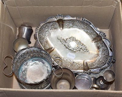 Lot 413 - A collection of silver and silver plate, the silver including: a cased egg cup and spoon, an Indian