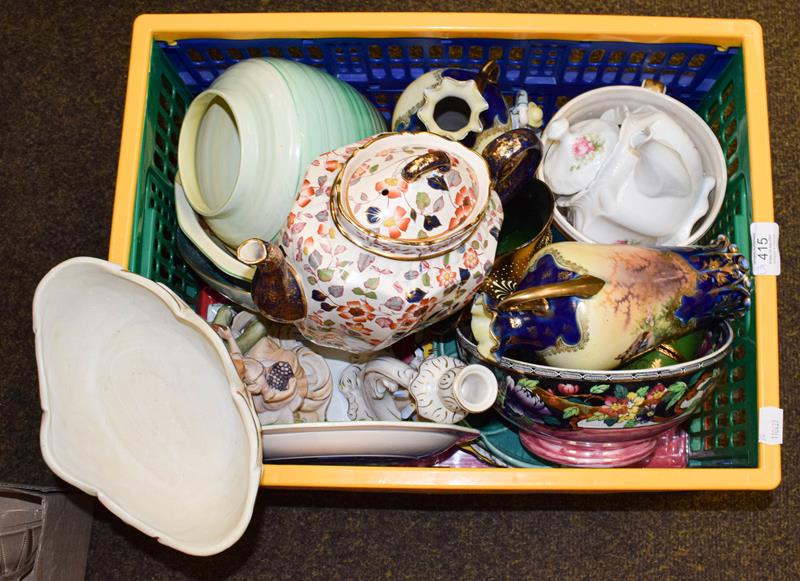 Lot 415 - Three boxes of ceramics and glass including a Royal Crown Derby Derby Posies tea service,...