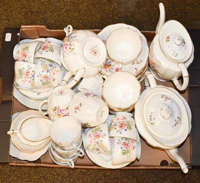 Lot 415 - Three boxes of ceramics and glass including a Royal Crown Derby Derby Posies tea service,...