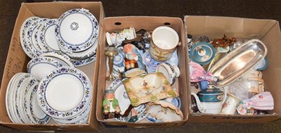 Lot 422 - Four boxes of mainly ceramics, including Wedgewood dinner service, Toby jugs, Royal Doulton...