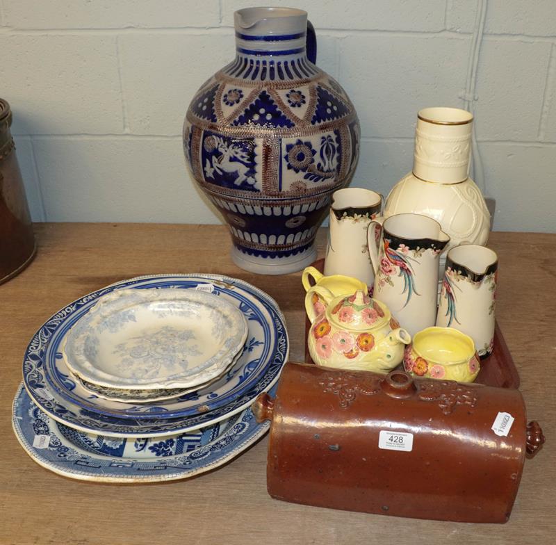 Lot 428 - A large Westerwald stoneware jug and a quantity of ceramics including a Spanish faience...