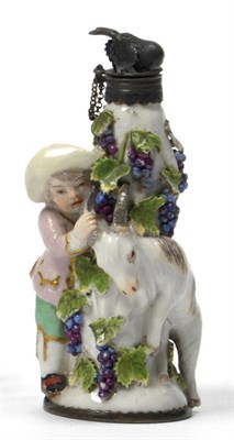 Lot 121 - A Gilt Metal Mounted German Porcelain Scent Bottle and Stopper, circa 1760, modelled as a young boy