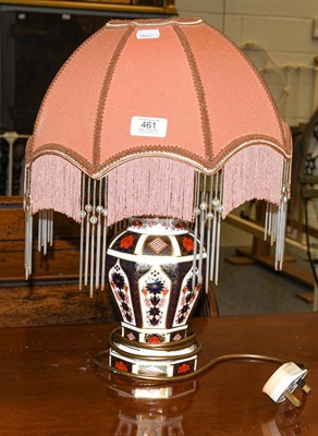 Lot 461 - A Royal Crown Derby Old Imari table lamp of octagonal baluster form and with tasseled shade,...