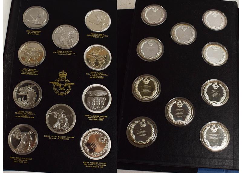 Lot 465 - THE HISTORY OF MAN IN FLIGHT, a set of fifty silver medallions each depicting a famous event within