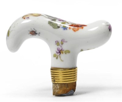Lot 123 - A German Porcelain Cane Handle, probably Meissen, circa 1760, of scroll form painted in colours...