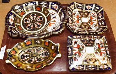 Lot 483 - A group of five Royal Crown Derby pieces including an oblong trinket box and cover, a square...