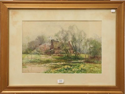 Lot 1003 - E.W Haselhurst (1866-1949) A cottage near a river, signed watercolour, 34.5cm by 52cm, together...